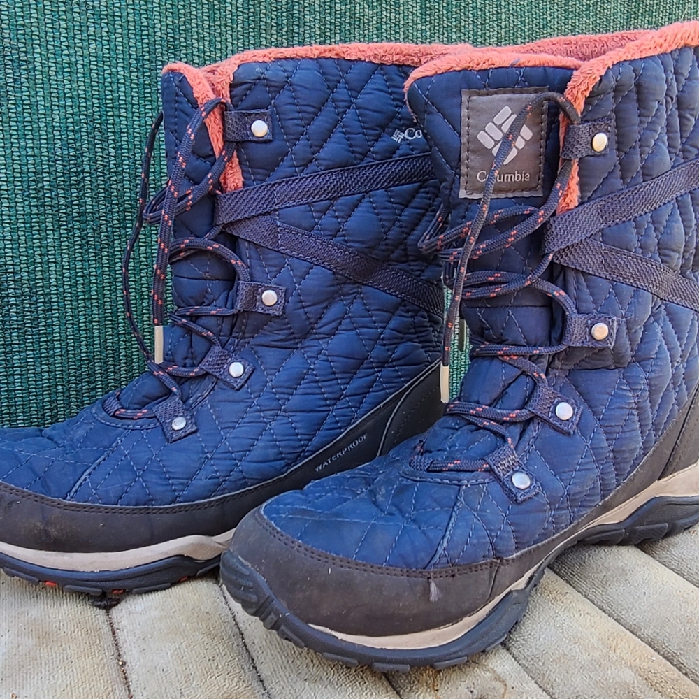 Columbia Womens Clayton Cliffs Winter Snow Boots Blue Pink Lace Up Omni Heat 7